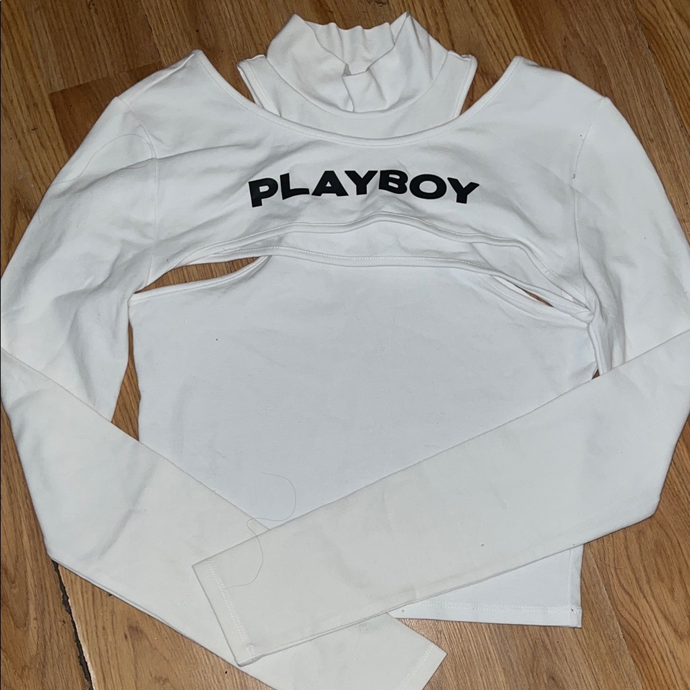 Playboy White Cutout Long Sleeve Top